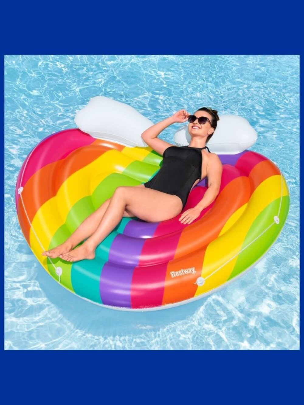 NIB Rainbow Dreams Pool Island 2-Person Inflatable Float/Raft by H2OGO! 64"x58"